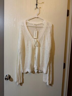 Crochet Tie Front Shrug Cardigan Beach Coverup Boho Size XL